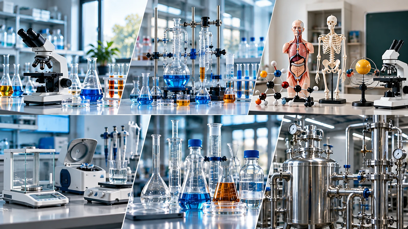 Laboratory equipment including microscopes, glassware and scientific instruments