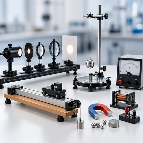 Physics laboratory equipment for optics, mechanics, electricity and magnetism experiments